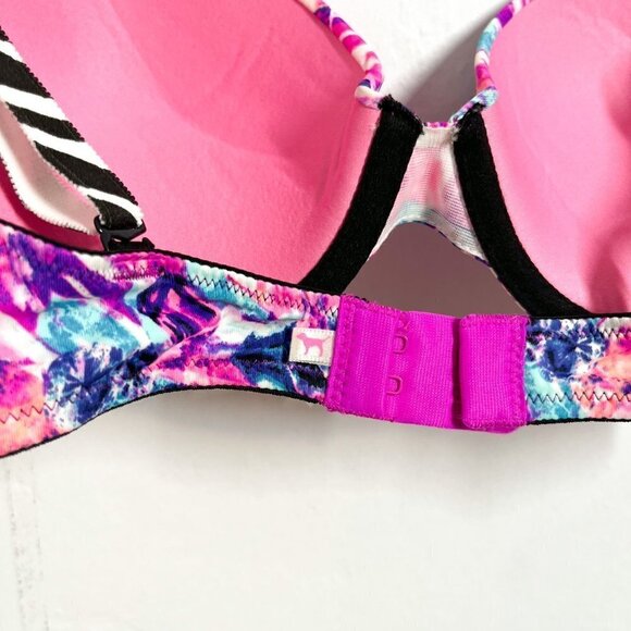 Victoria’s Secret Wear Everywhere Push-up Bra Size 34C Pink Mixed Print Lined - Picture 3 of 6
